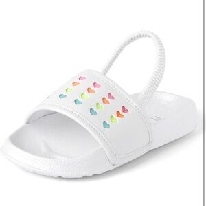 The Children's Place White Sandals with Rainbow Hearts
